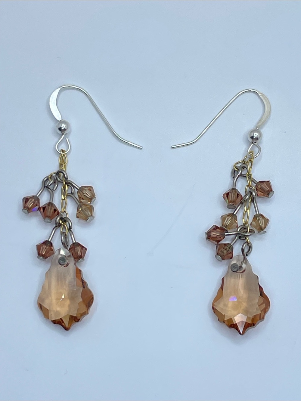 925 Sterling Swarovski Crystal Elements Champagne Dangle Statement Earrings